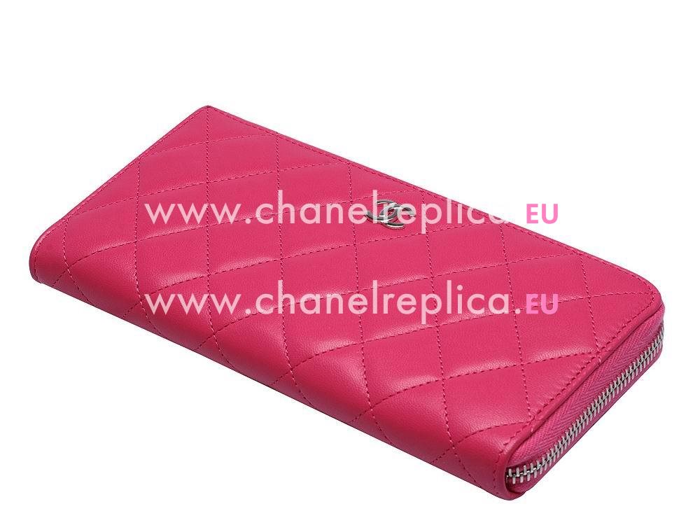 Chanel Caviar Silver CC L Wallet Peach Red C51811