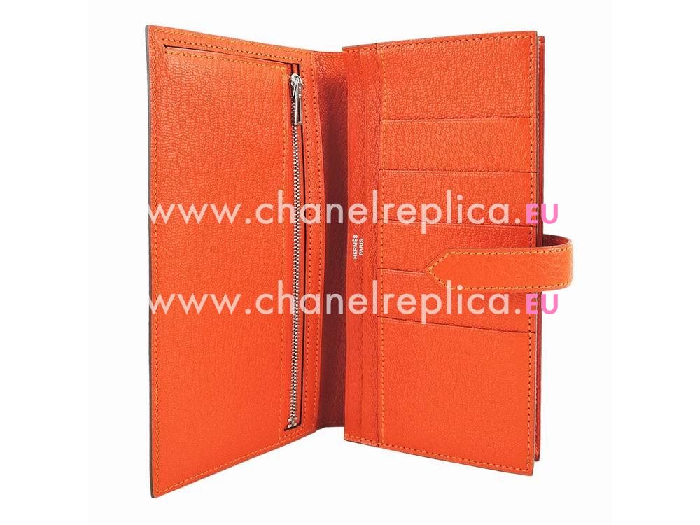 Hermes Epsom Leather Long Wallet Silvery Hardware Orange H40932