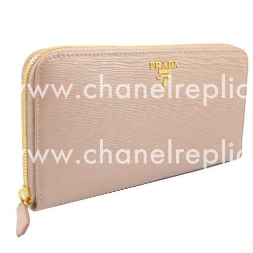 Prada Saffiano Classic Embossment Logo Cowhide Zipper Wallet In Pink Taro PR61018012