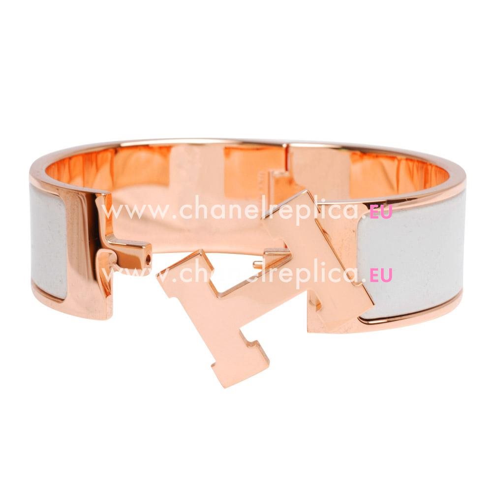 Hermes Medium Enamelled Click H Logo Bracelet Rose Gold/ White HE57546