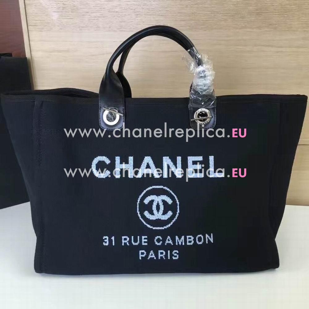 Chanel Denim Canvas Weave Shopping Beach Bag Black C7032903