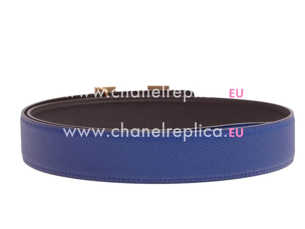 Hermes Gold H Buckle Sapphire Blue Epsom-Calfskin Two-sided Belt H596889