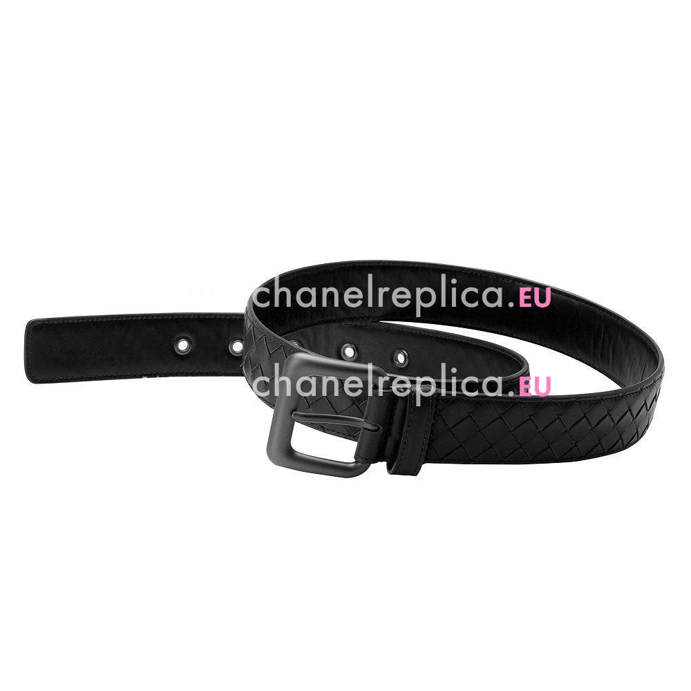 Bottega Veneta Classic Weave Calfskin Belt In Black B5856616