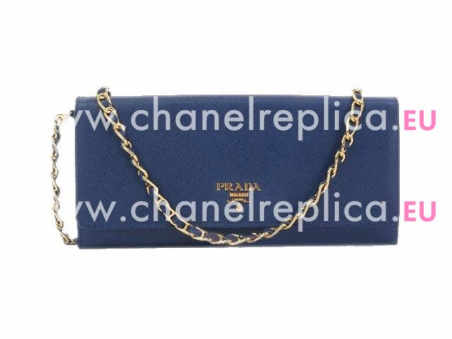 Prada Spring&Summer Cowhide Leather Cluch In Blue P415875