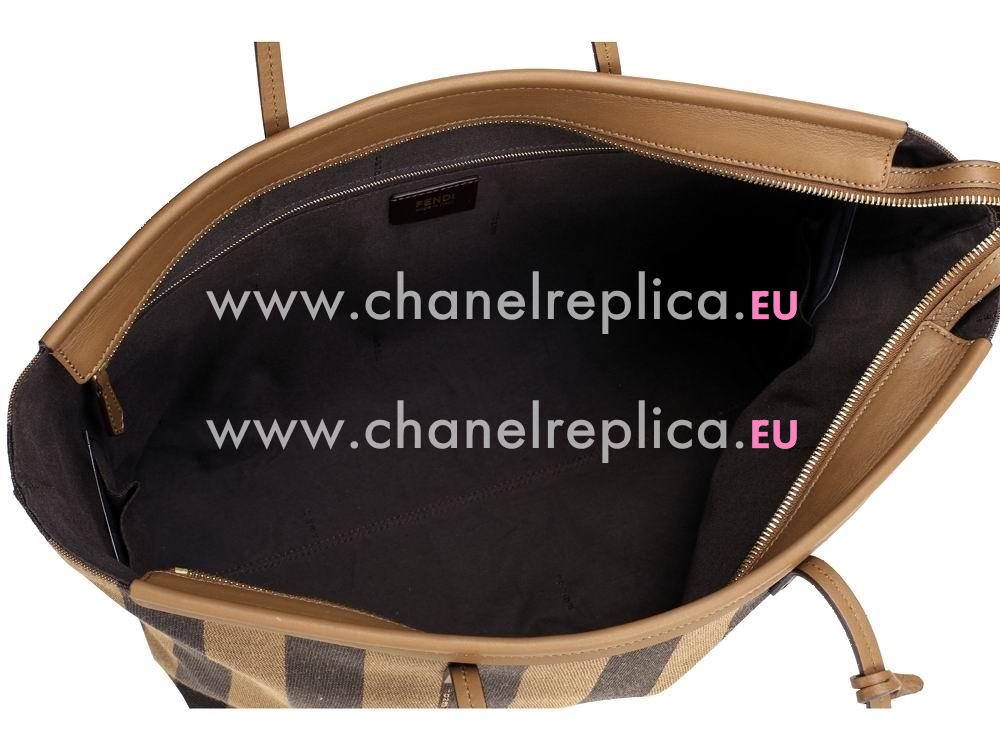 Fendi Pequin Hobo Canvas Calfskin Handle/Shoulder Stripe Bag Brown F521773