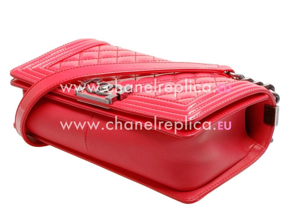 Chanel Patent Lambskin Boy Bag Silver Peack Red A33062