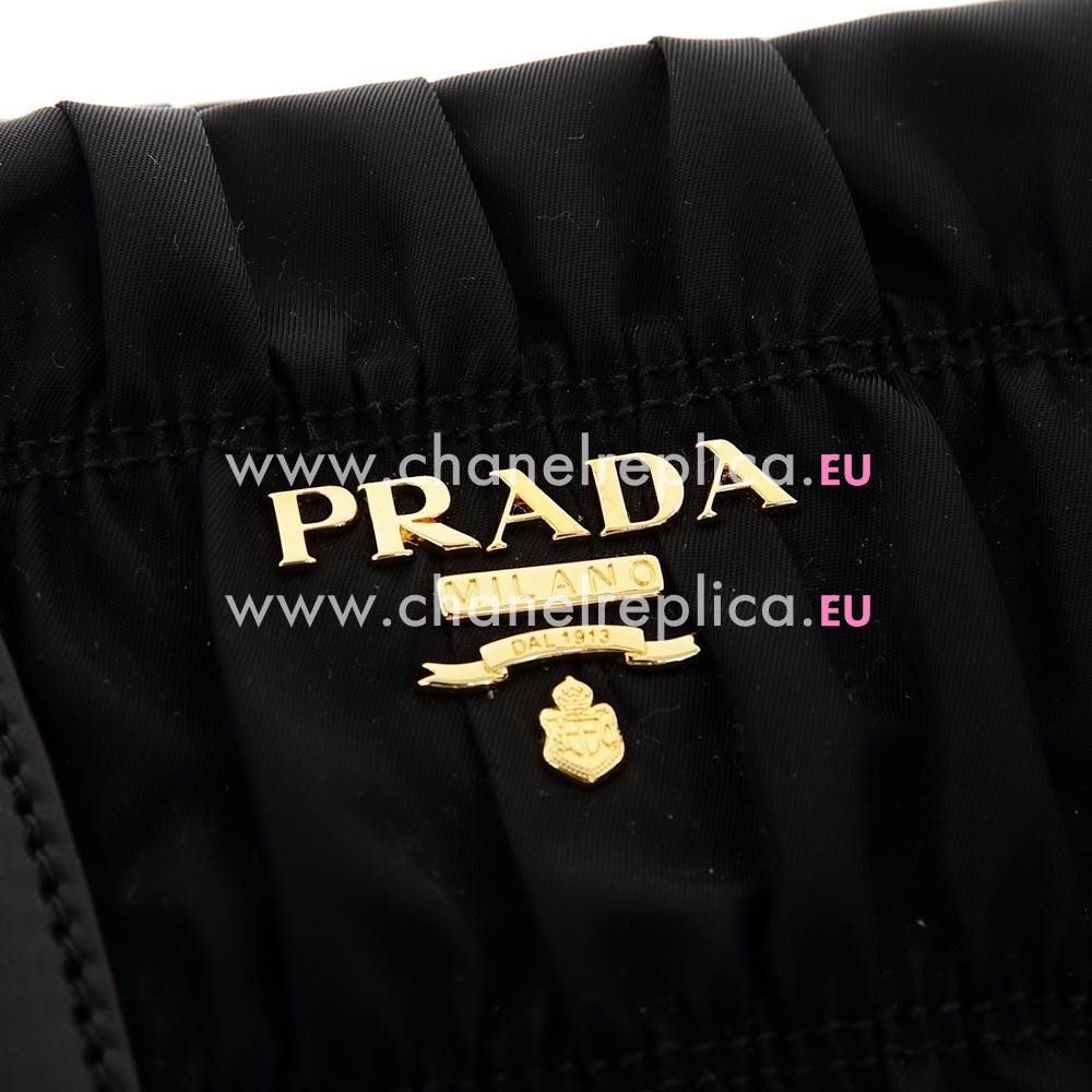 Prada Tessuto Gaufre Gold Logo Large Bag Black PR410B32