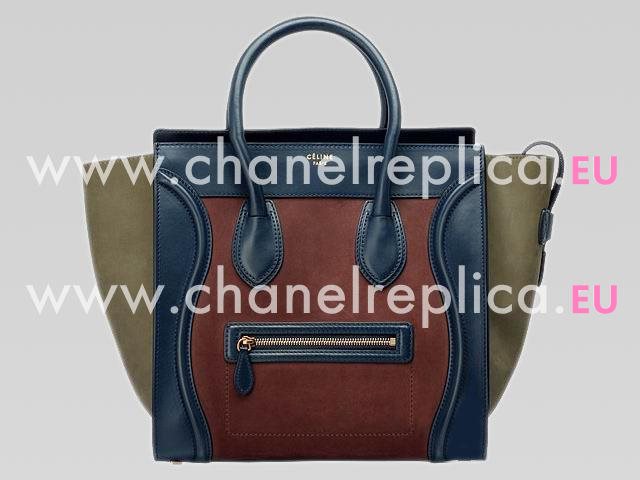 Celine Calfskin Nano Luggage Blue/Coffee/Blackish Green CE44765