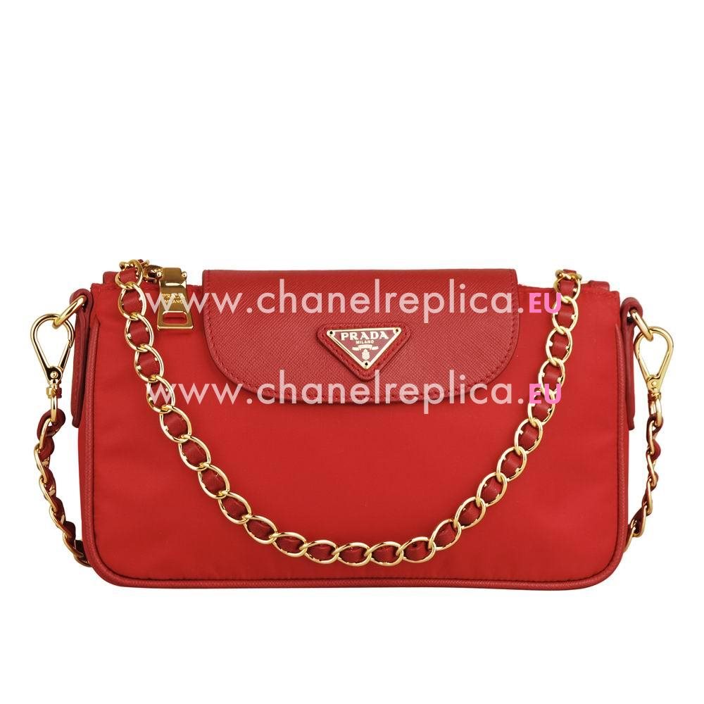 Prada Triangle Logo Plate Cluch Nylon Bag In Red P422143