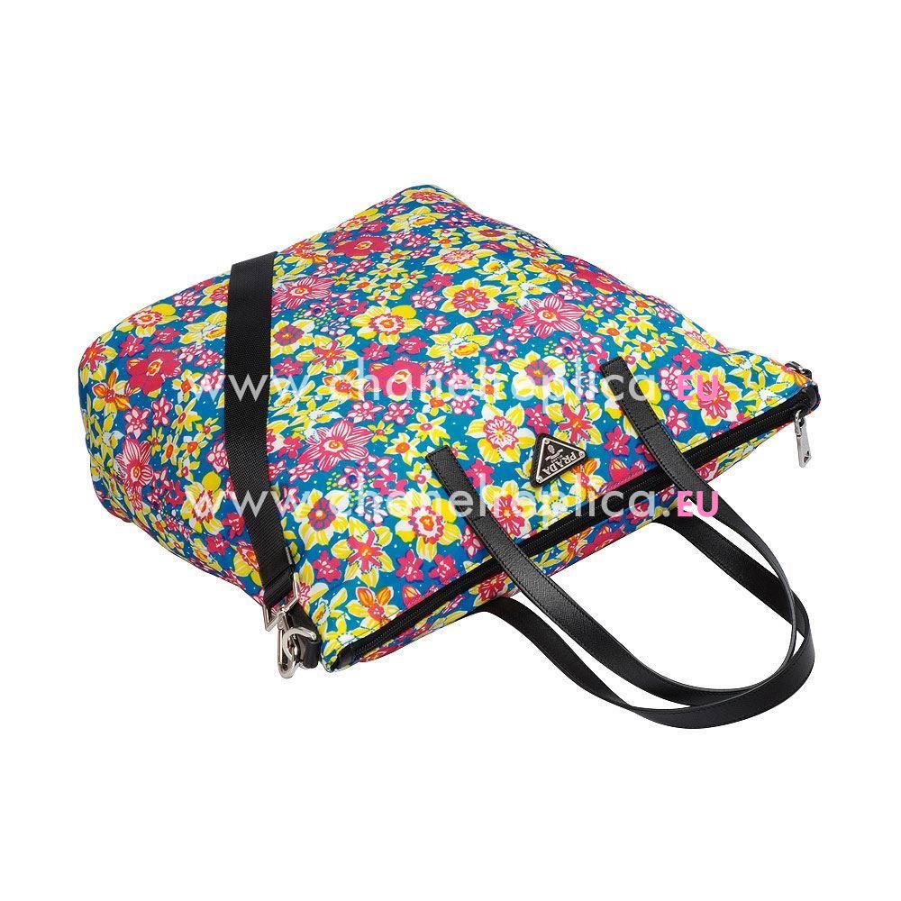 Prada Teaauto Stampat Classic Triangle Logo Flower Handle/Shoulder Bag Blue/Yellow PR61018024