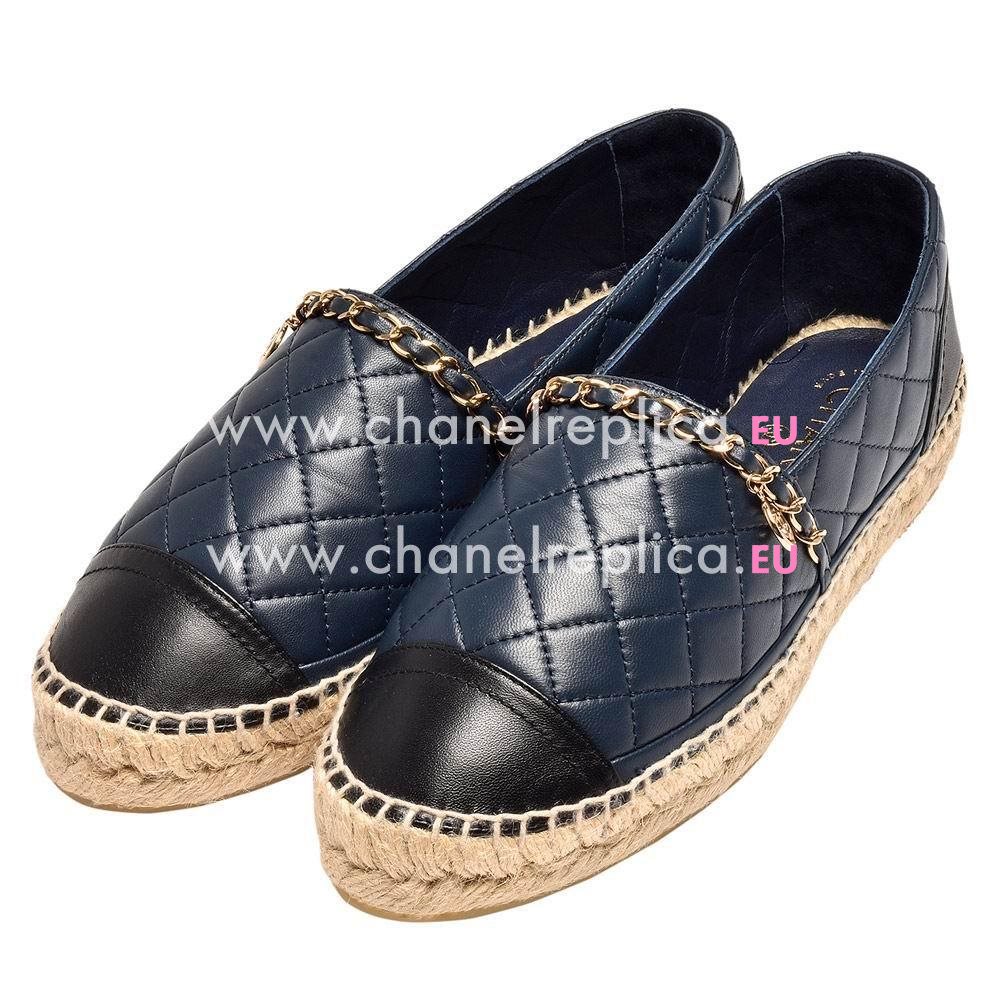 Chanel Espadrilles Diamond-shaped Gold Chain Decorated Lambskin Pencil Shoes (blue X black) AS692283