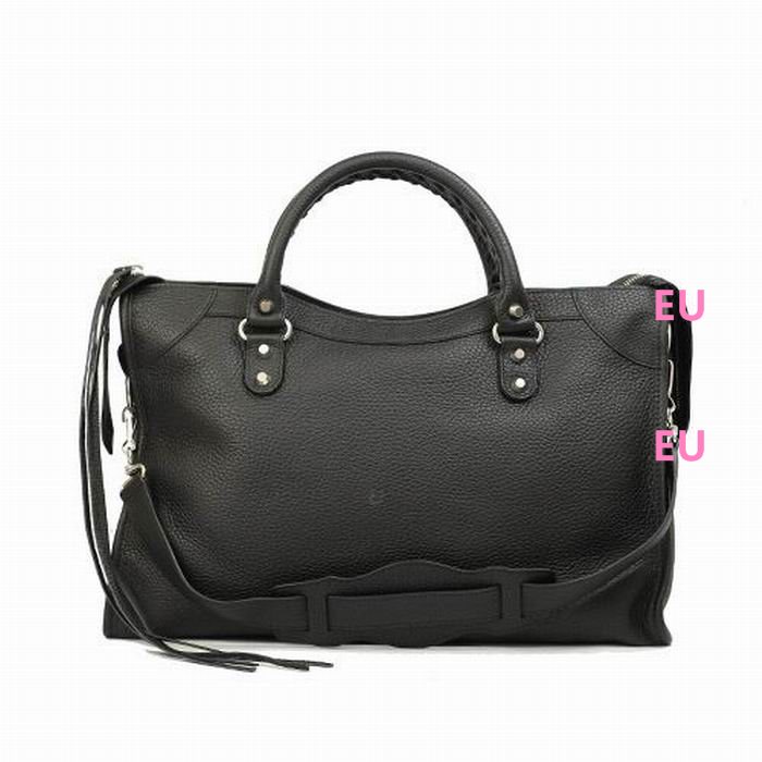 Balenciaga Classic City Silvery Button Caviar Calfskin Motorcycle Bag Black B7021506