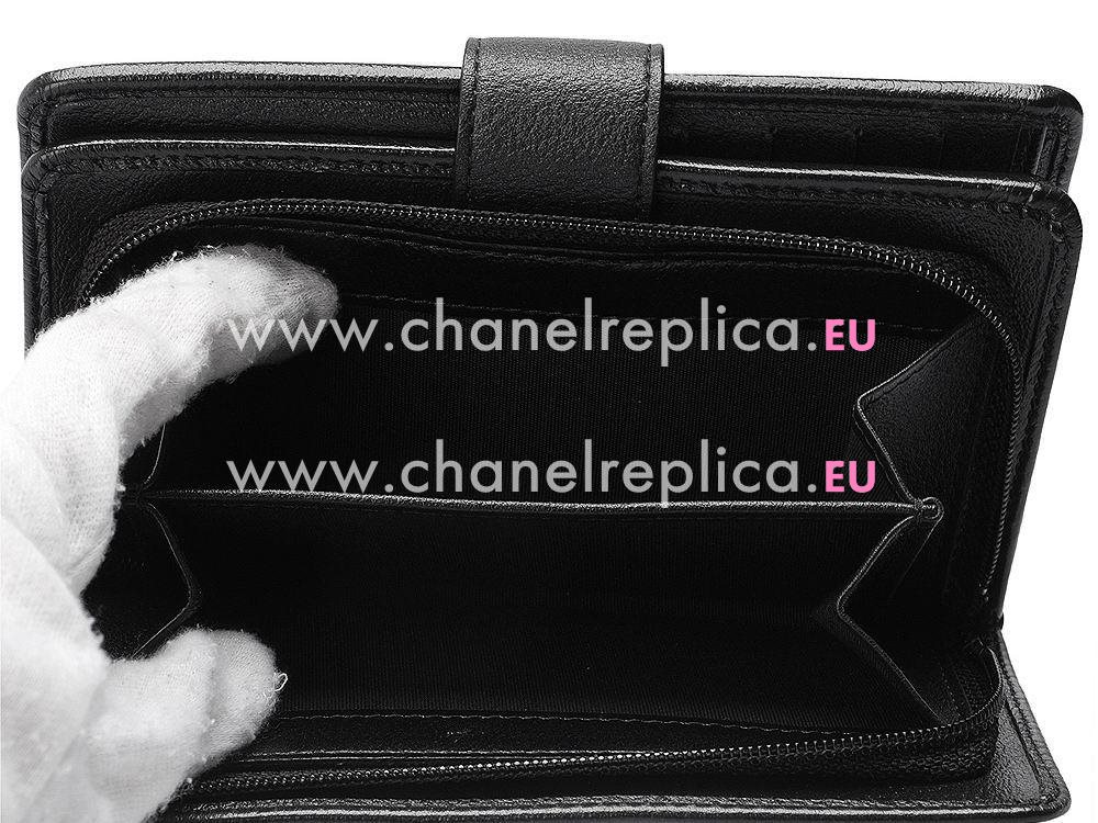 Chanel Lambskin Camellia Silver CC Wallet Black C74445