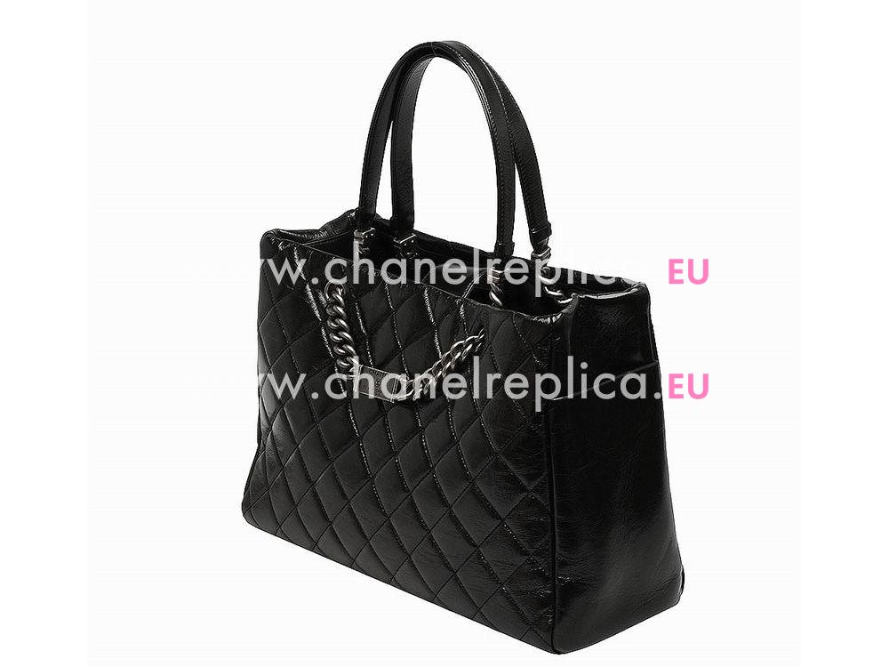 Chanel Shiny Calfskin Quilted Anti-Silver Shoulder Bag Black A560780