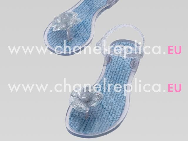 2013 Chanel Double C Camellia Strappy Sandals In Blue A44027