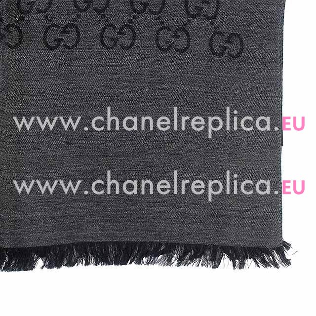 Gucci G Logo Wool Silk Scarf Iron Gray Black G6102827