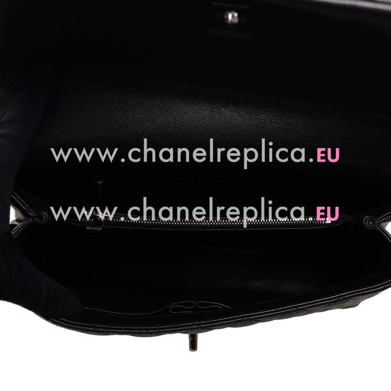Chanel Black Calfskin Large Coco Handle Anti-Silver Hardware Purple Lizard Handle A92992CBLKLIZ