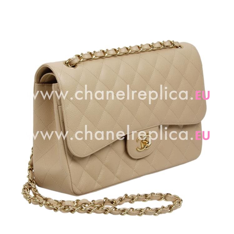 Chanel Biege Caviar Jumbo Double Flap Bag Gold Chain A58600CBG