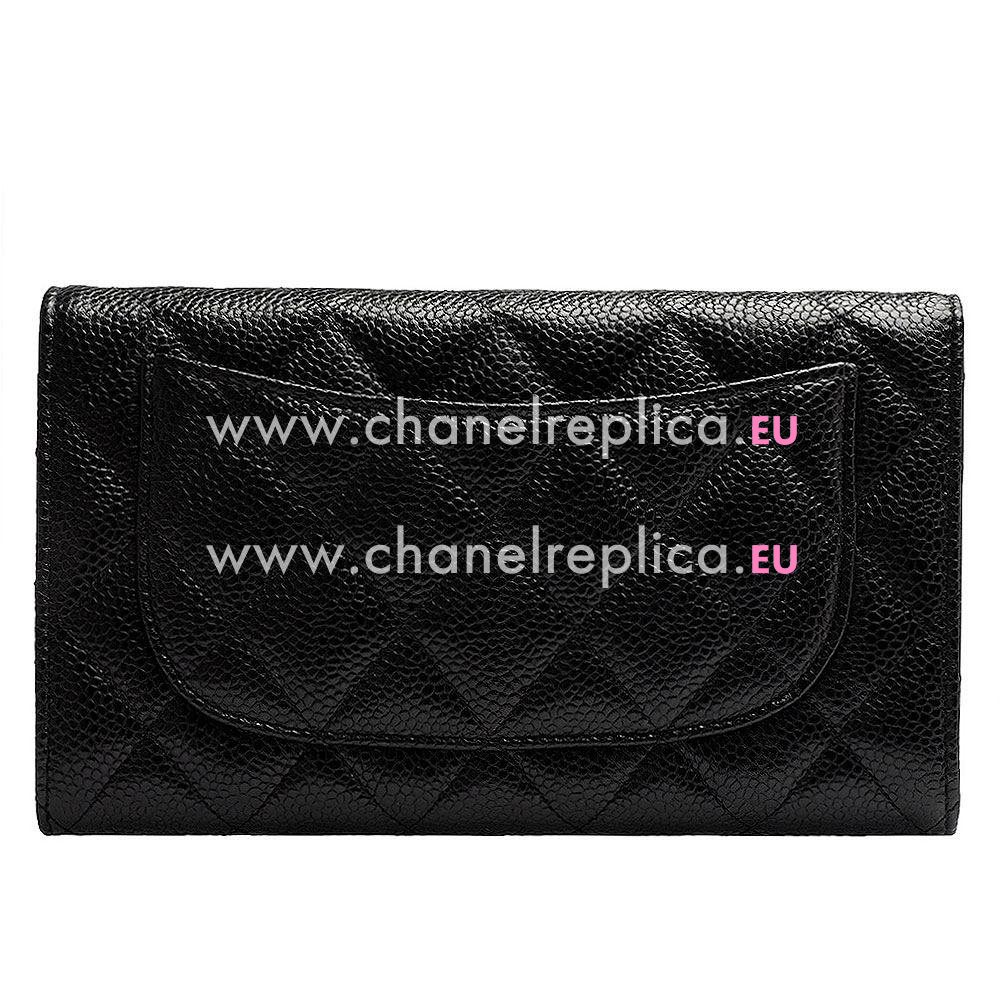 Chanel Caviar Ceramics CC Snapper Zipper Wallet Black A753394