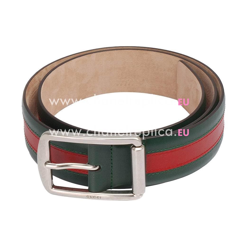 Gucci Green-Red Cowhide Pin Buckle Belt G5046537