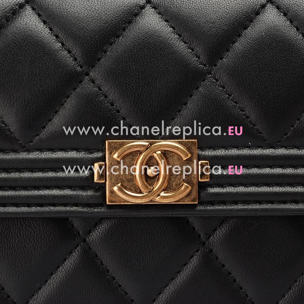 Chanel Lambskin Anti-Gold Lock 3Layers Boy Long Wallet Black C541113