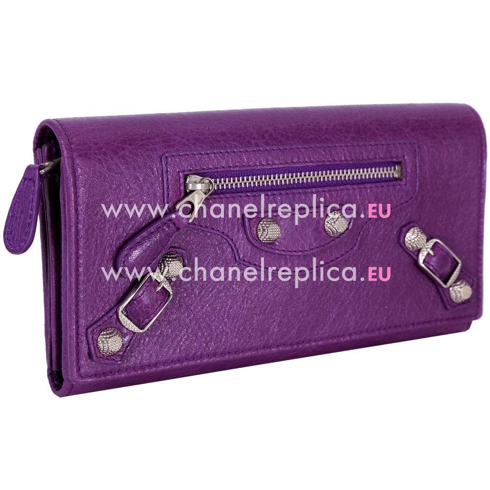 Balenciaga Continental Classic Lambskin Silvery Hardware Wallets Purple B2055102