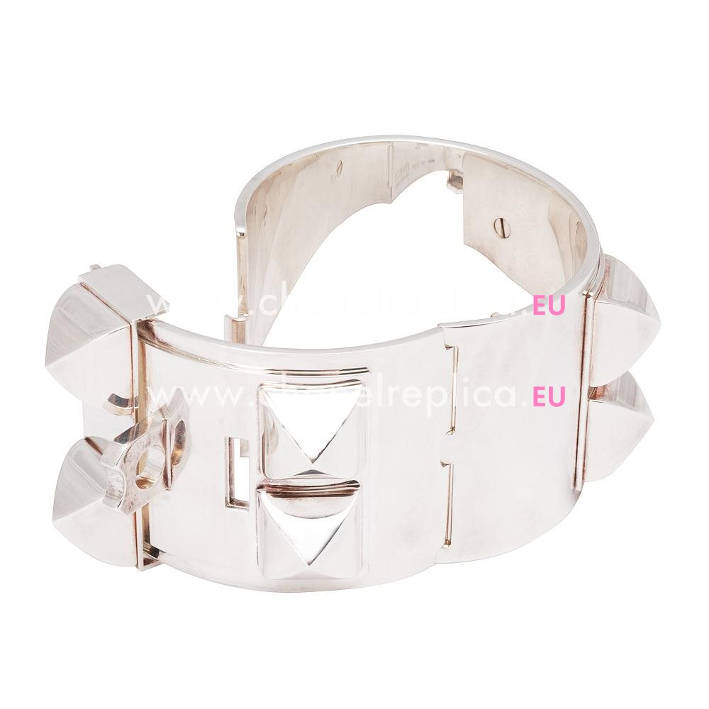 Hermes Goat Skin Collier De Chien Rivets of Metal Bracelet White/Silver HE58181