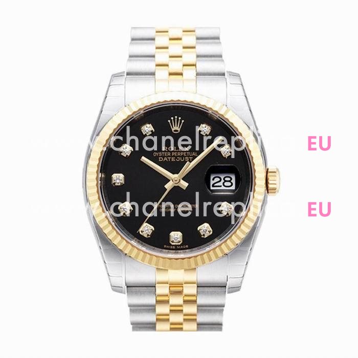 Rolex Datejust Automatic 37mm 18K Gold Stainless Steel Watch Black R116233-8