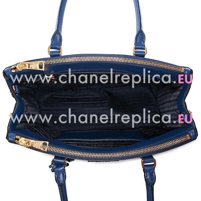 Prada Saffiano Lux Gold Triangle Logo Medium Bag Navy Blue PR522374