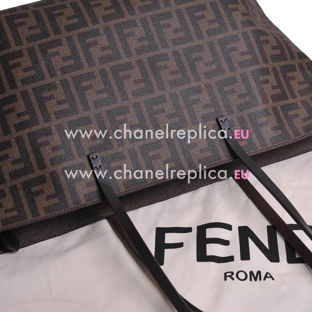 Fendi Shopping Roll Bag FF Logo Calfskin Tote Bag Coffee F6120717
