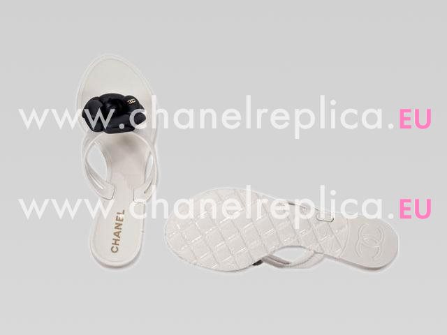 Chanel Camellia Flip-Flops Sandal In Black&Off-white 264285