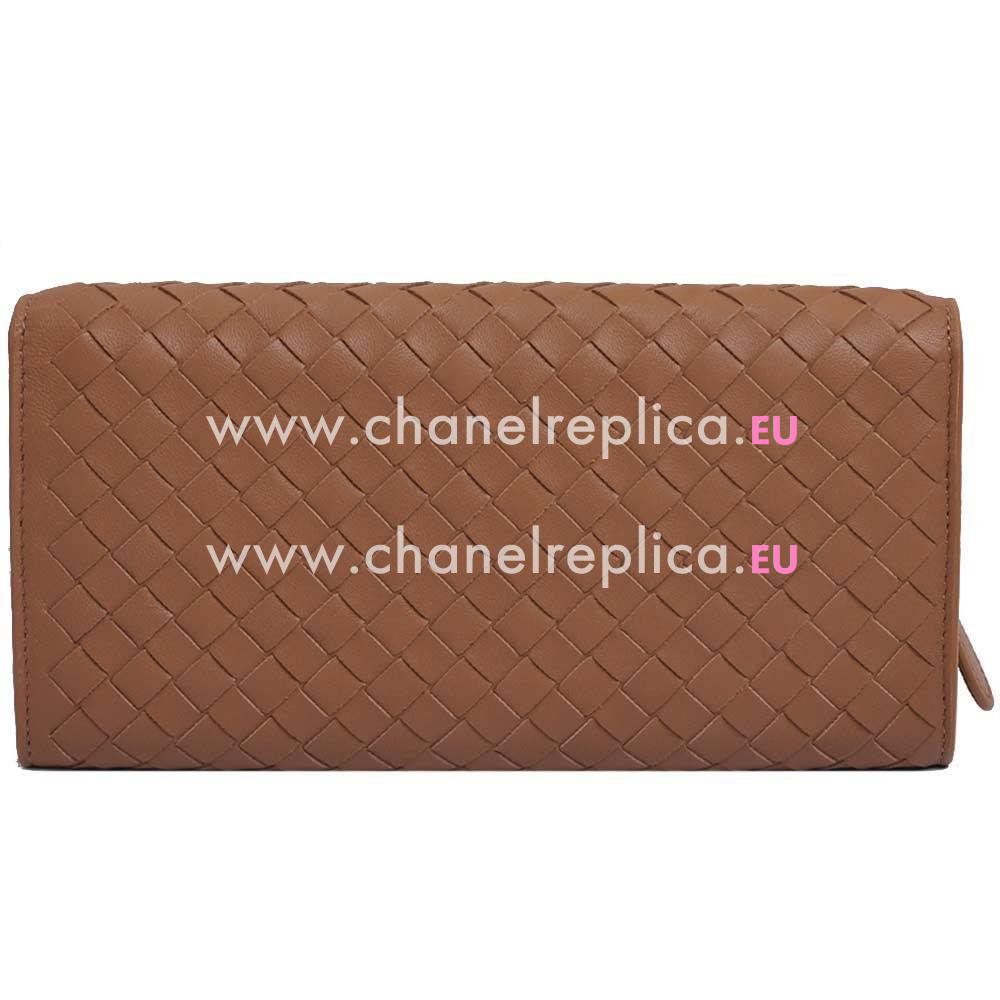 Bottega Veneta Classic Weave Zipper Nappa Wallet In Camel B6110707