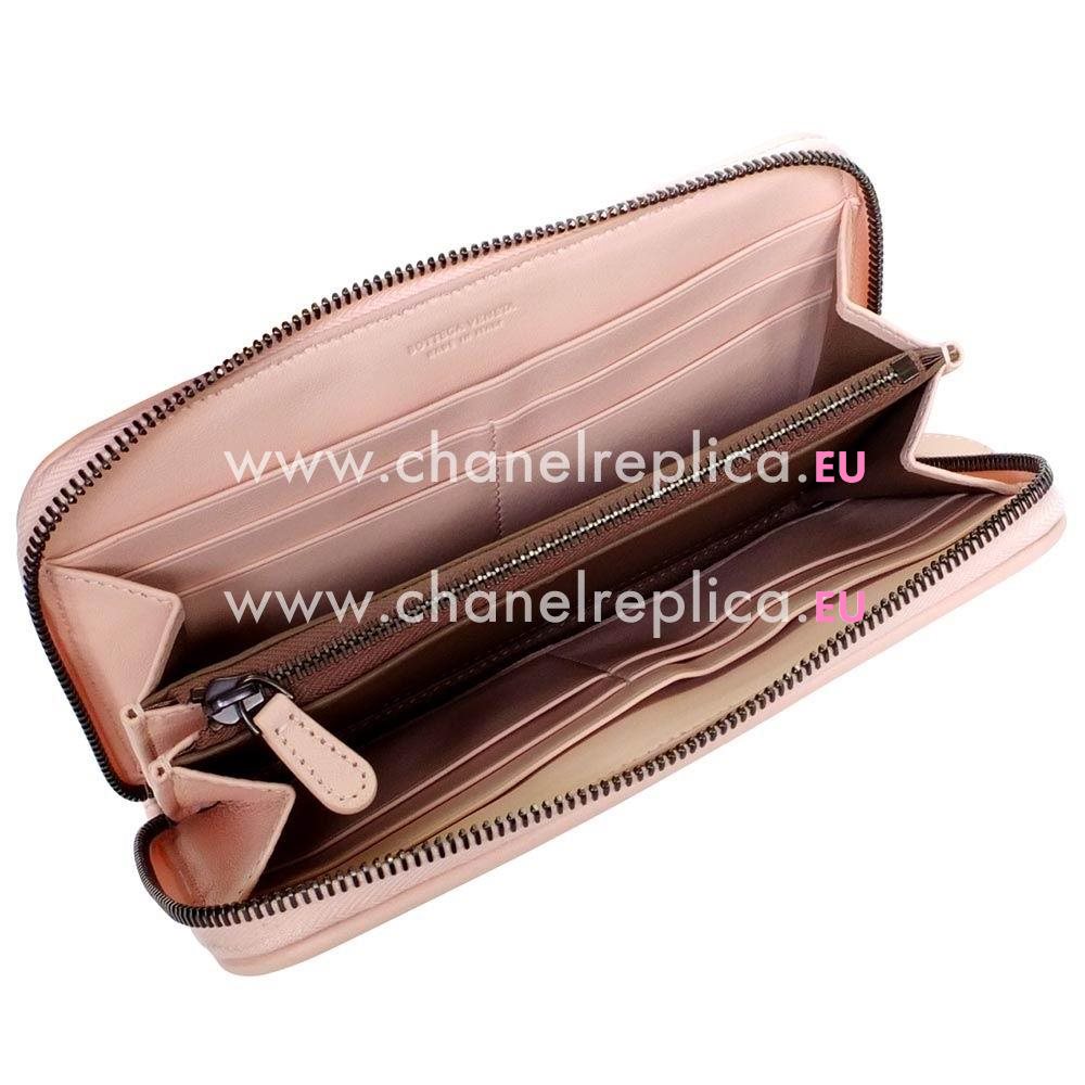 Bottega Veneta Classic Weave Zipper Nappa Wallet In Light Pink B6110719