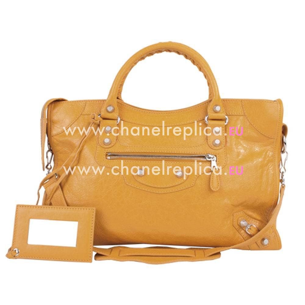 Balenciage City Lambskin Silvery hardware Classic Bag Mango Yellow B2054990