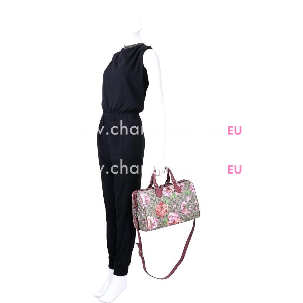 Gucci Blooms GG Supreme Calfskin Flower Handle Bag In Dark Pink G595267