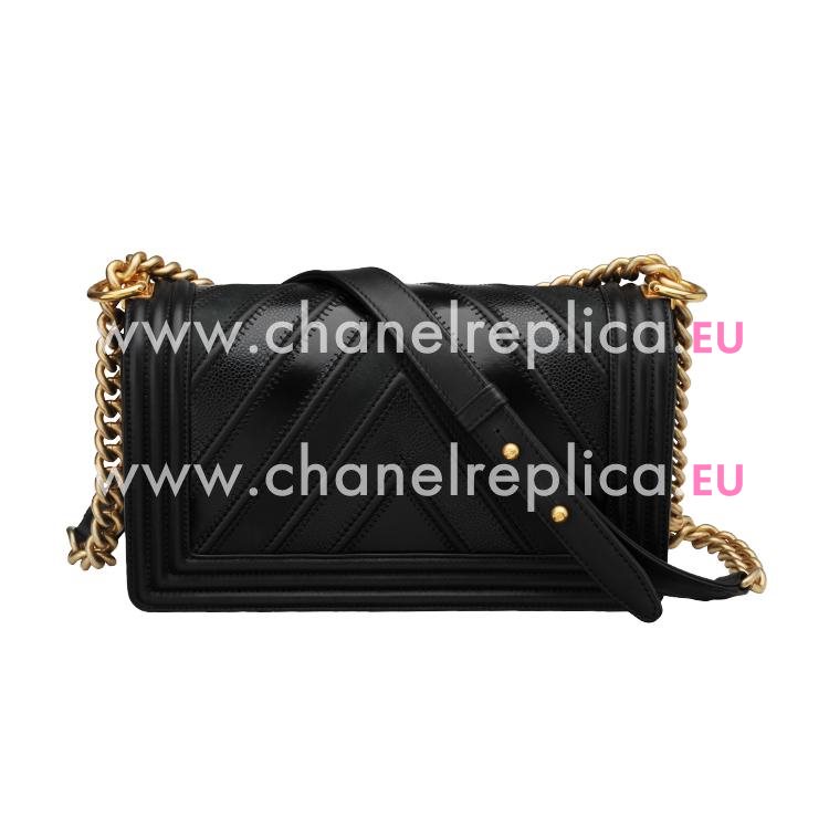 Chanel Black Calfskin Chevron Gold Chain Medium Handbag A67086C