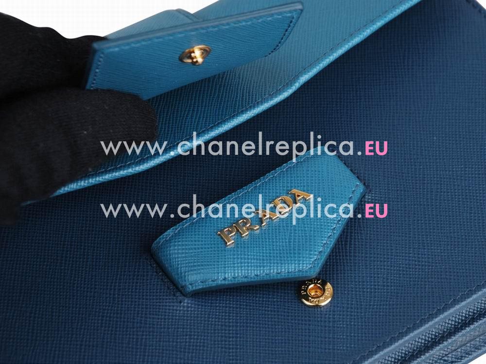 Prada Saffiano Lux Nzv Cowhide Gold Logo Blue/Deep Blue PR524553