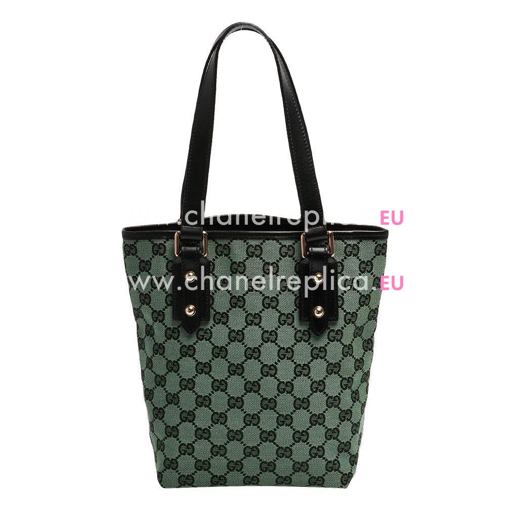 Gucci Classic GG Logo Calfskin Canvas Shoping Bag In Black Green G6111509