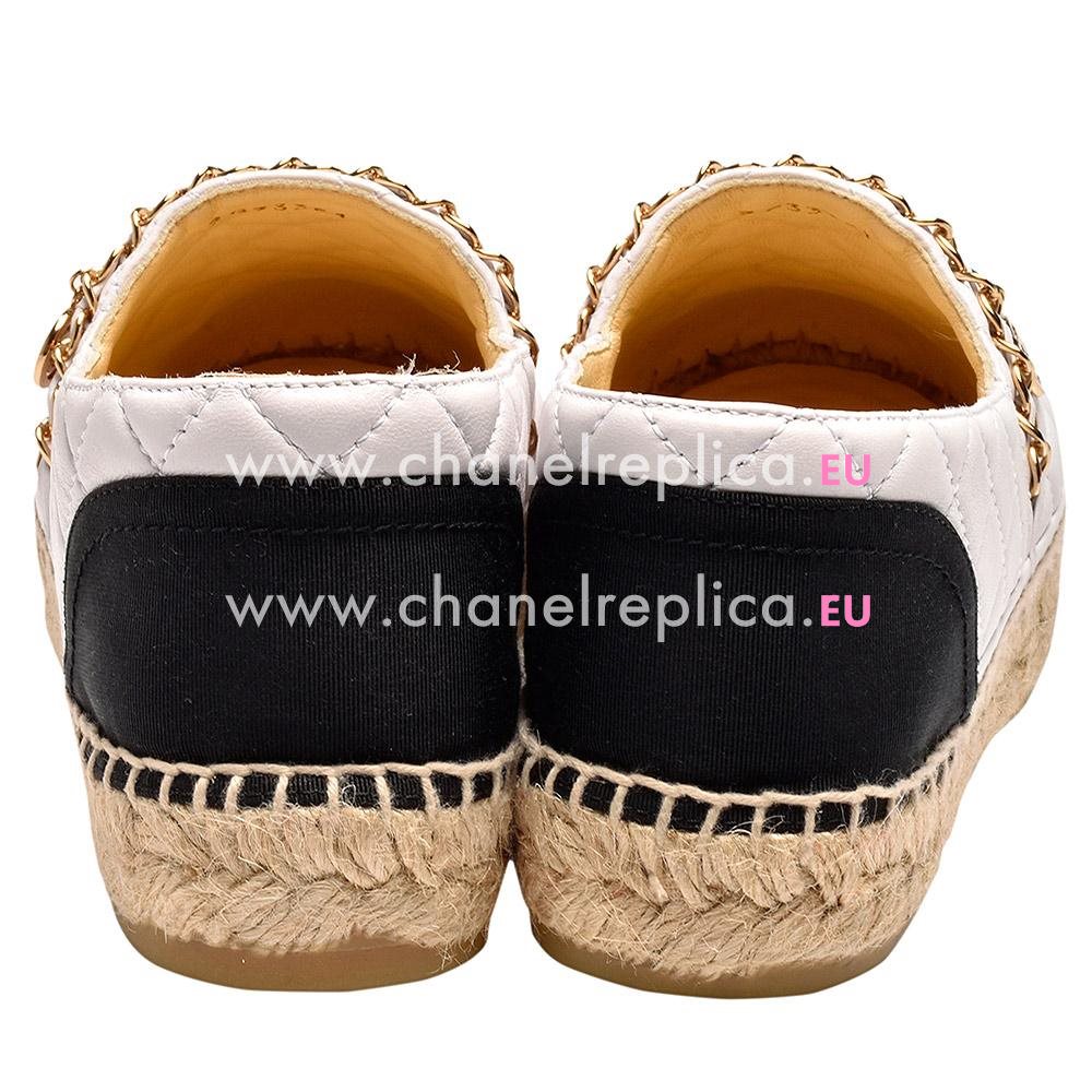 Chanel Espadrilles Diamond-shaped Gold Chain Decorated Lambskin Pencil Shoes (white X black) AD276286