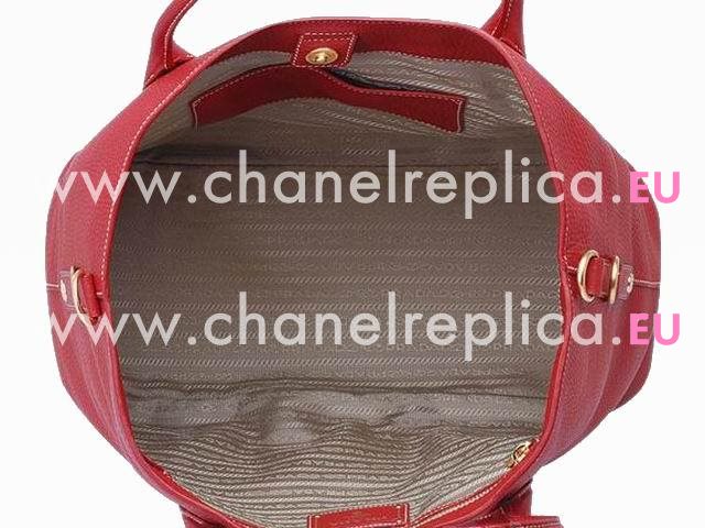 Prada Vitello Daino Relievo Logo Caviar Calfskin Should/handbag Red P393619