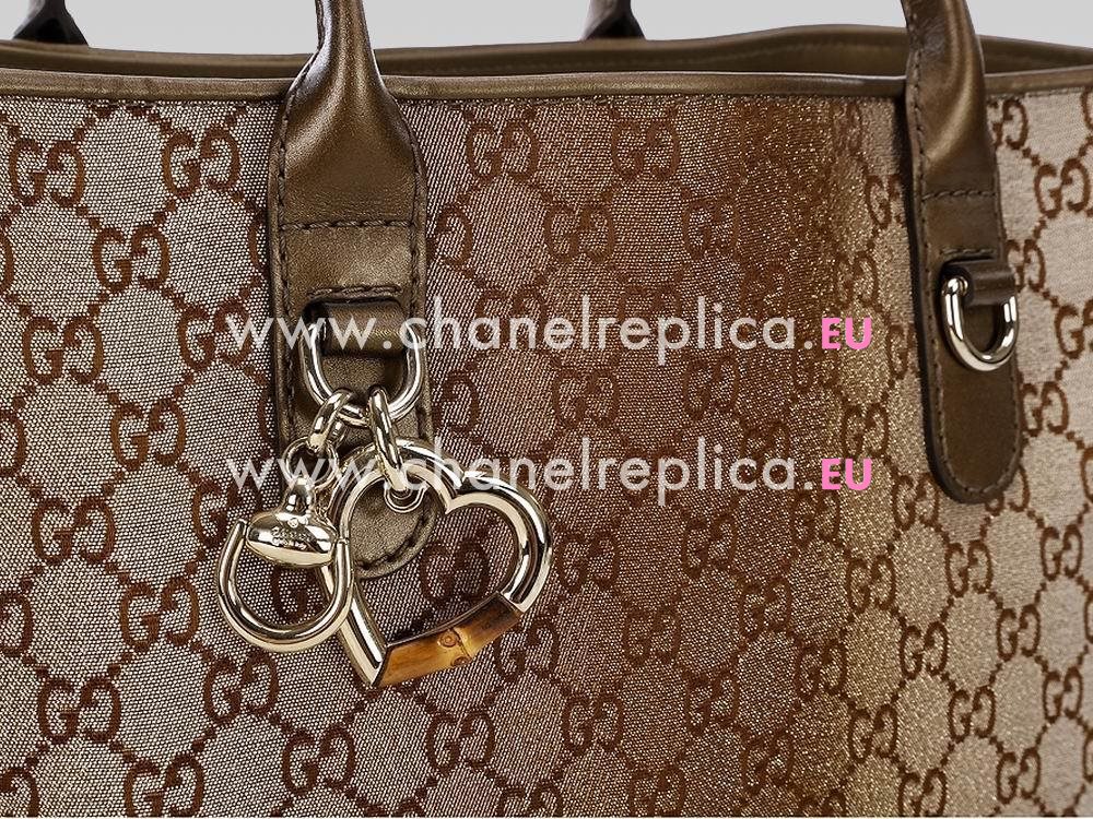 Gucci Heart Bit GG Calfskin Leather Weaving Tote Bag In Anti Golden Cuprum G463574