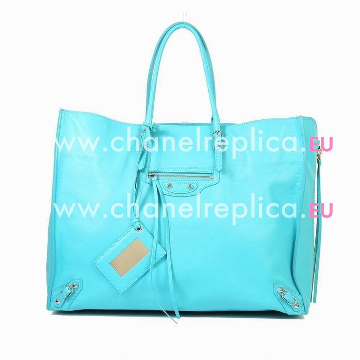 Balenciaga Papier Zipper Calfskin Hand Bag Sky Blue B6112211