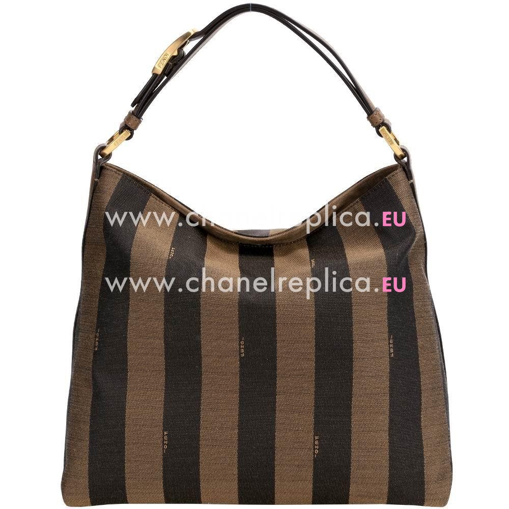 Fendi Pequin Hobo Canvas Calfskin Handle/Shoulder Stripe Bag Brown F5789777