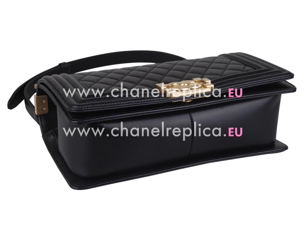 Chanel Calfskin Boy Bag Handbag Gold hardware Black A30677