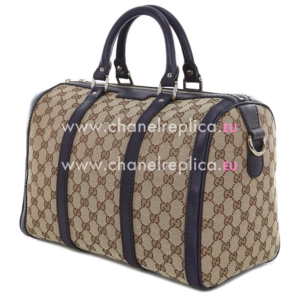 Gucci Vintage Web Blue Cowhide With GG Fabric Boston Bag 247205-F4CMG-9764