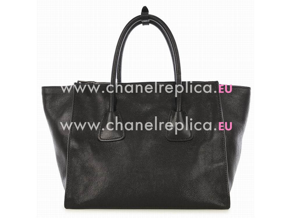 Prada Glace Calfskin Triangle Logo Large Bag In Black P261002