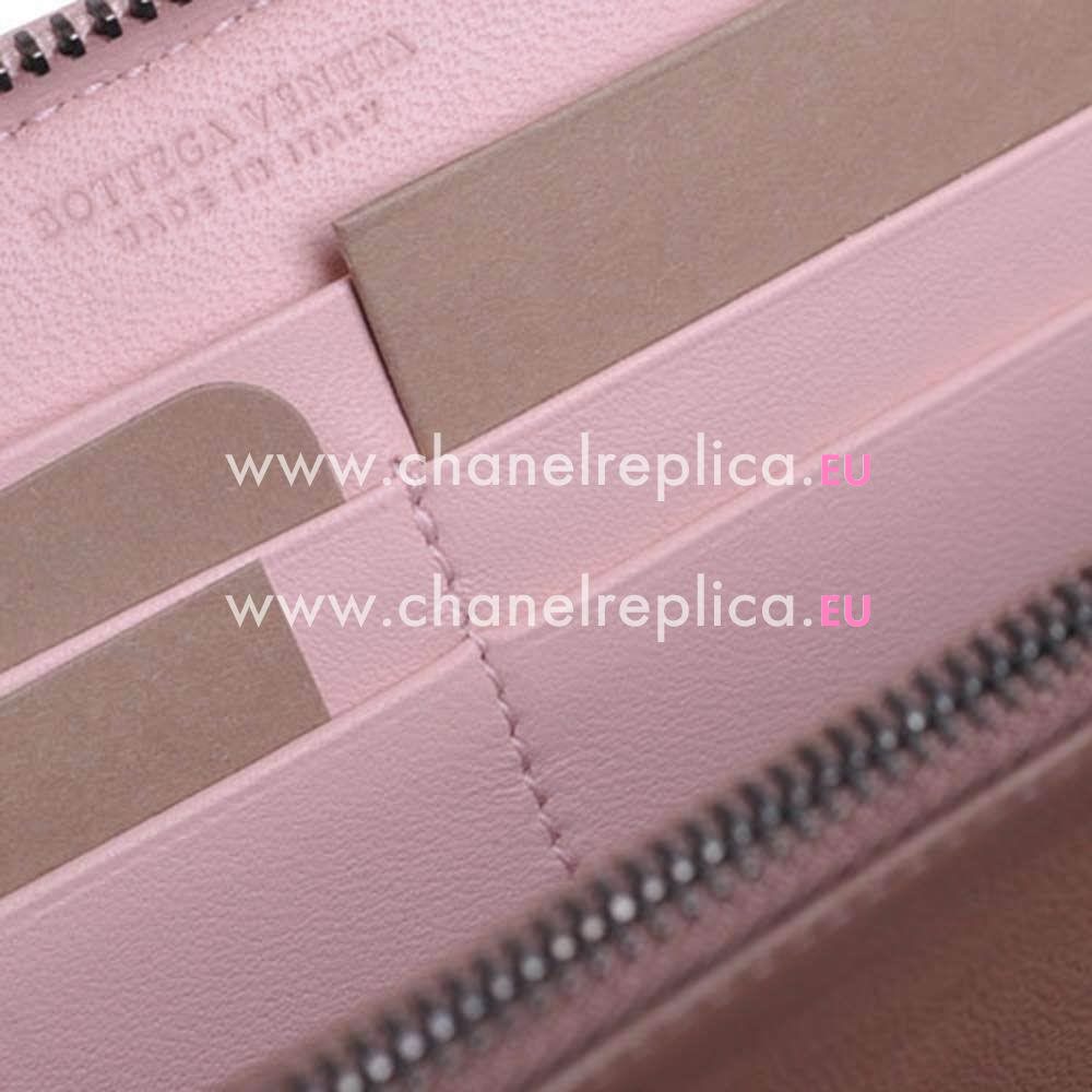 Bottega Veneta Classic Weave Zipper Nappa Wallet In Pink B6110716