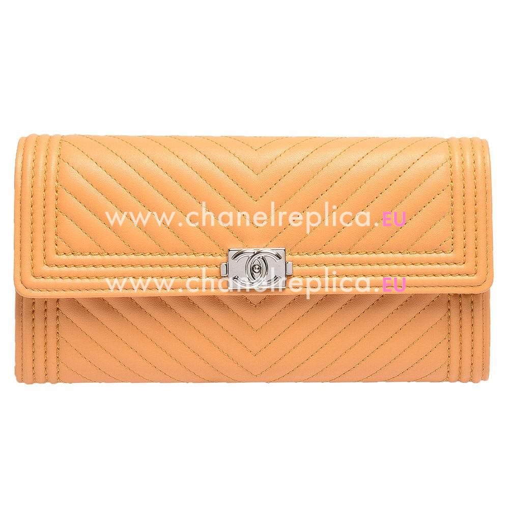 Chanel V Stripe CC Logo Lambskin Boy Wallet Yellow C7041501