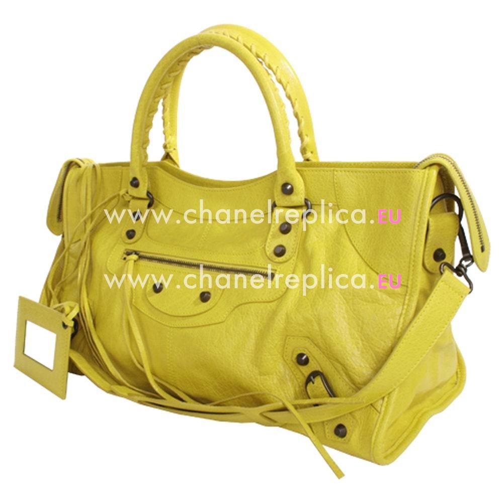 Balenciage Part Time Calfskin Aged Brass hardware Bag Lemon Yellow B2055089