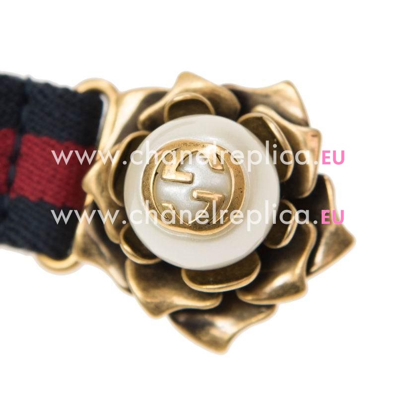 Gucci Red/Blue Canvas Belt Gold Buckle 476455HG8